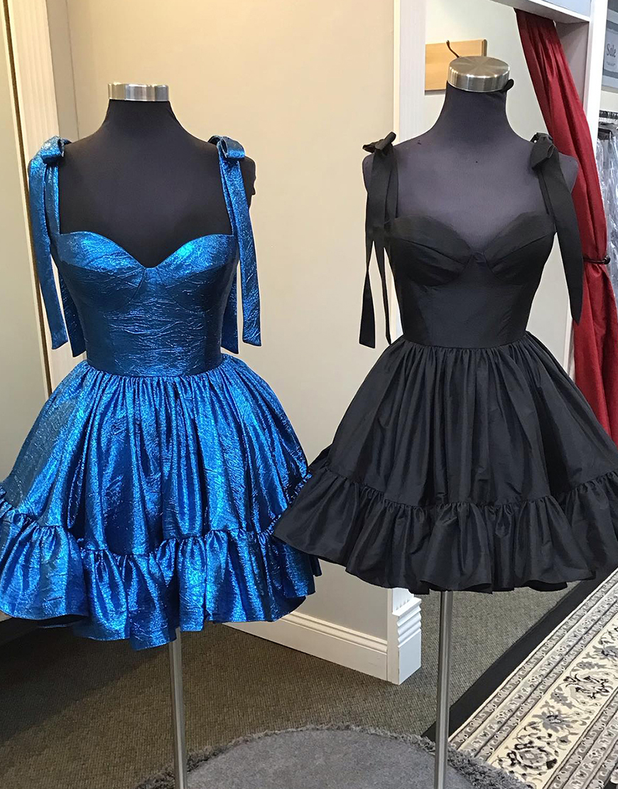 Blue A-Line Ruffled Satin Homecoming Dress