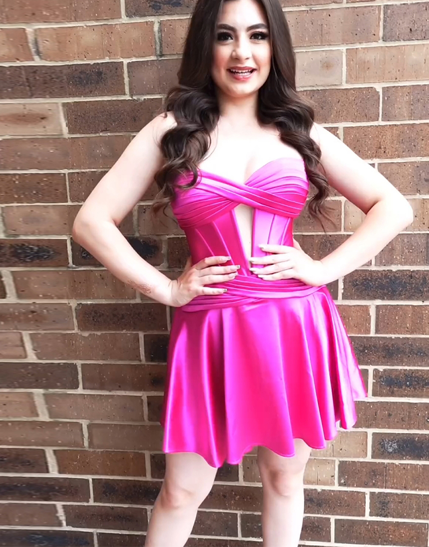 Burgundy A-Line Strapless Satin Homecoming Dress 