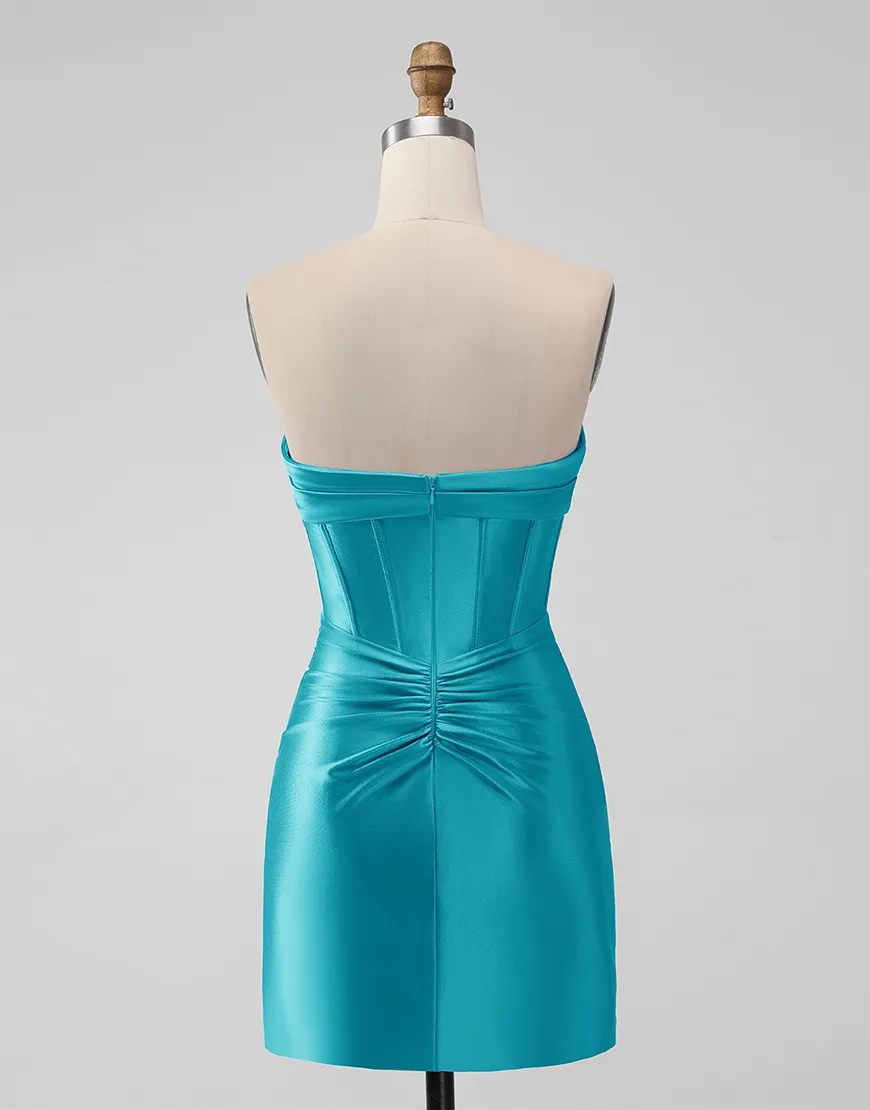 Black Strapless Tight Satin Pleating Homecoming Dress 