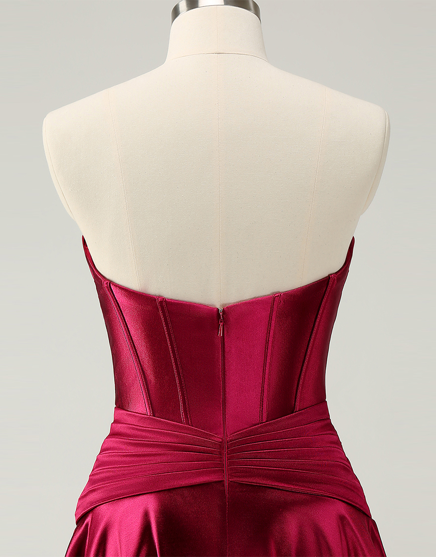 Dark Green A-Line Strapless Satin Homecoming Dress 