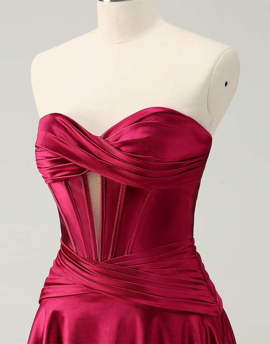 Dark Green A-Line Strapless Satin Homecoming Dress 