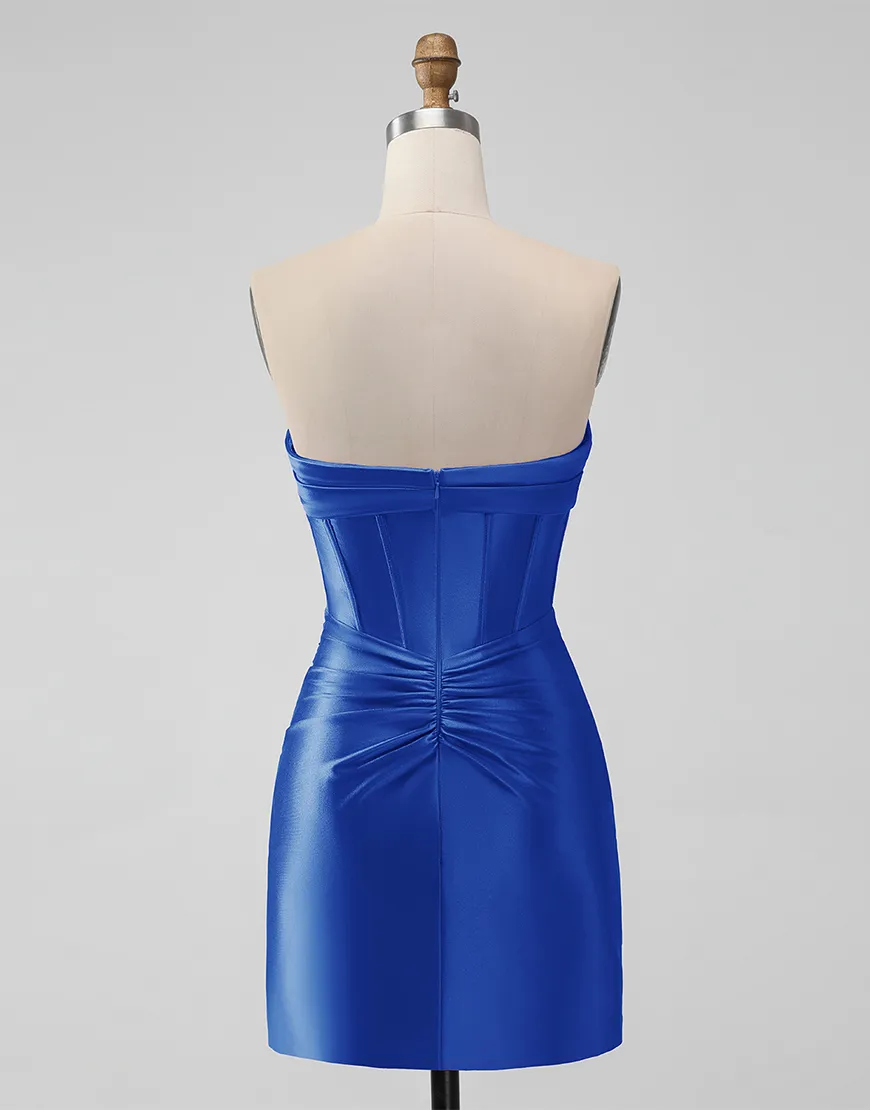 Black Strapless Tight Satin Pleating Homecoming Dress 