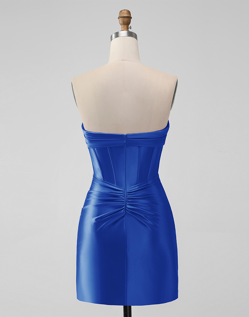 Turquoise Satin Strapless Tight Short Homecoming Dress