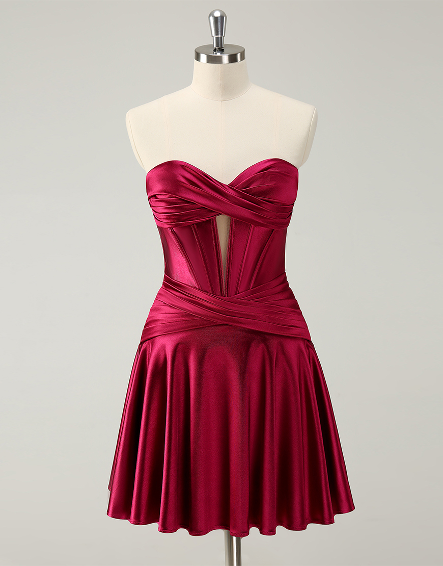 Dark Green A-Line Strapless Satin Homecoming Dress 