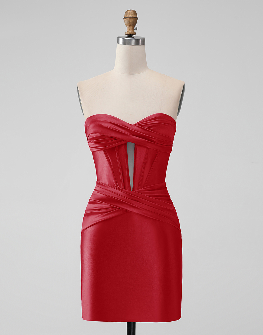 Turquoise Satin Strapless Tight Short Homecoming Dress