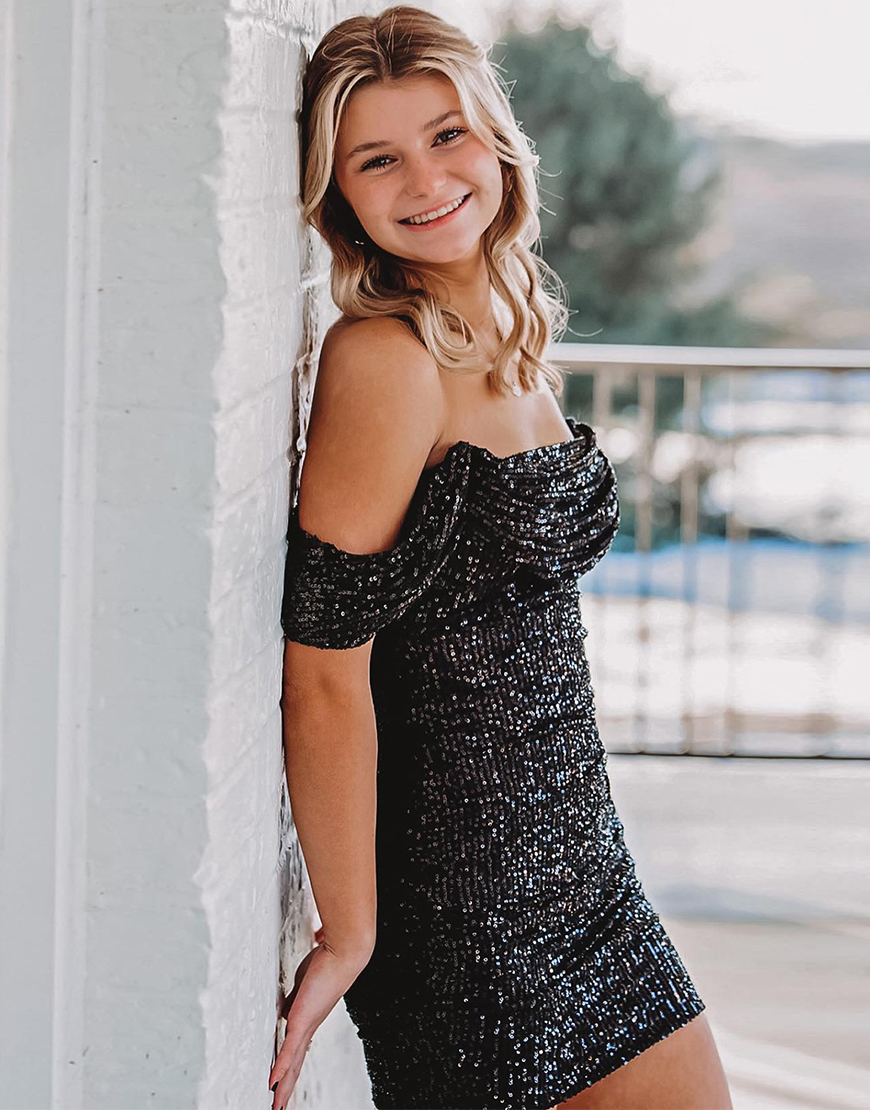 Glitter Black Tight Sequins Off-the-Shoulder Homecoming Dress
