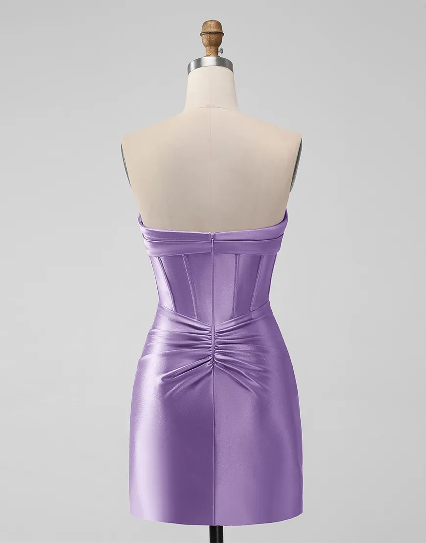 Black Strapless Tight Satin Pleating Homecoming Dress 