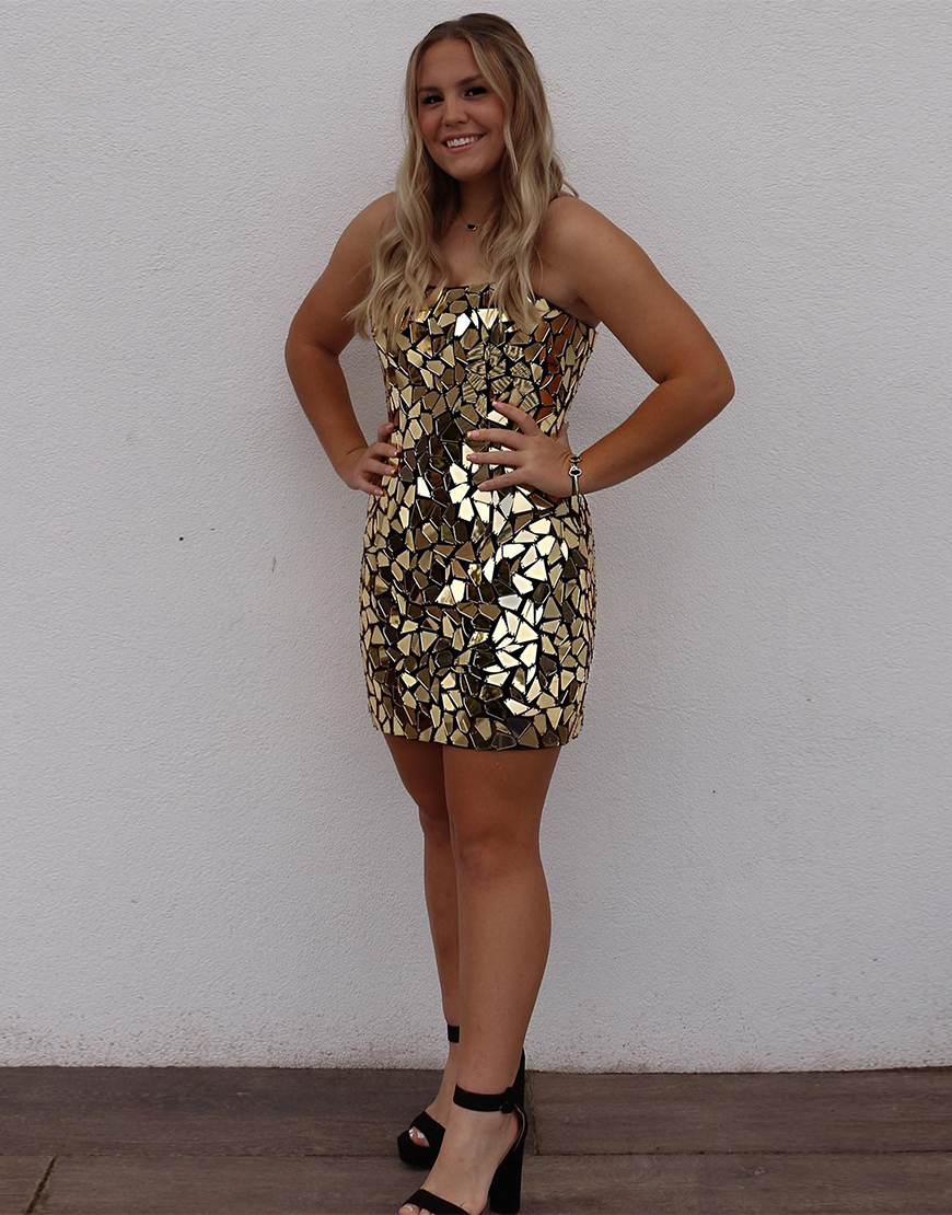 Sparkly Gold Mirror Tight Homecoming Dress 