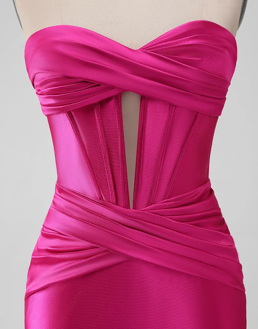 Black Strapless Tight Satin Pleating Homecoming Dress 