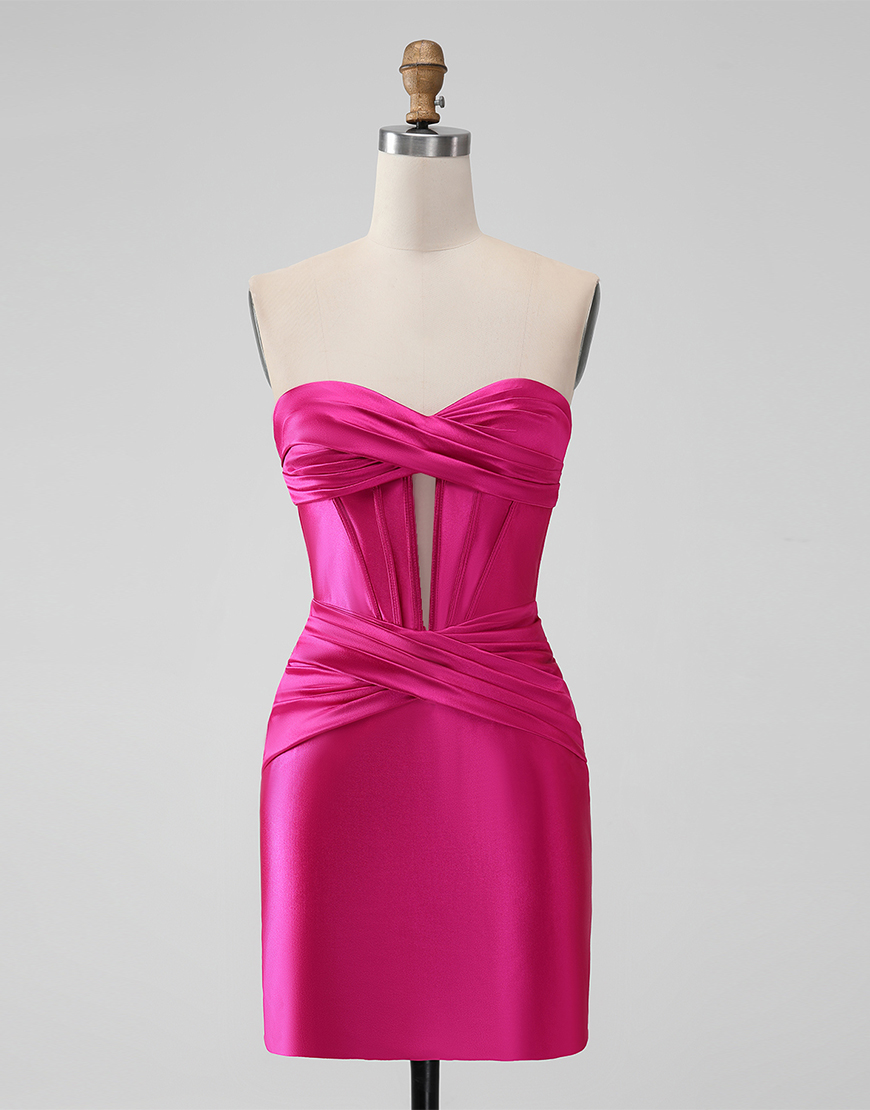 Turquoise Satin Strapless Tight Short Homecoming Dress