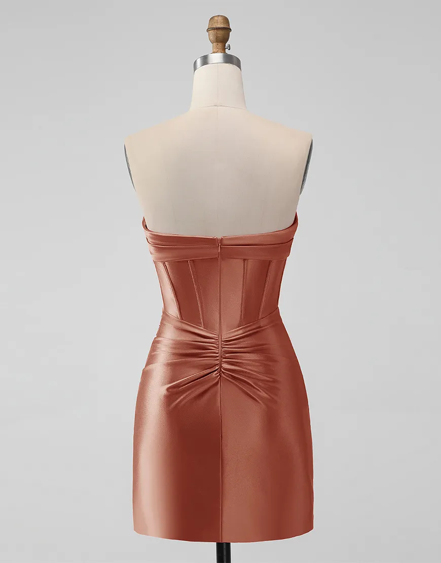 Black Strapless Tight Satin Pleating Homecoming Dress 