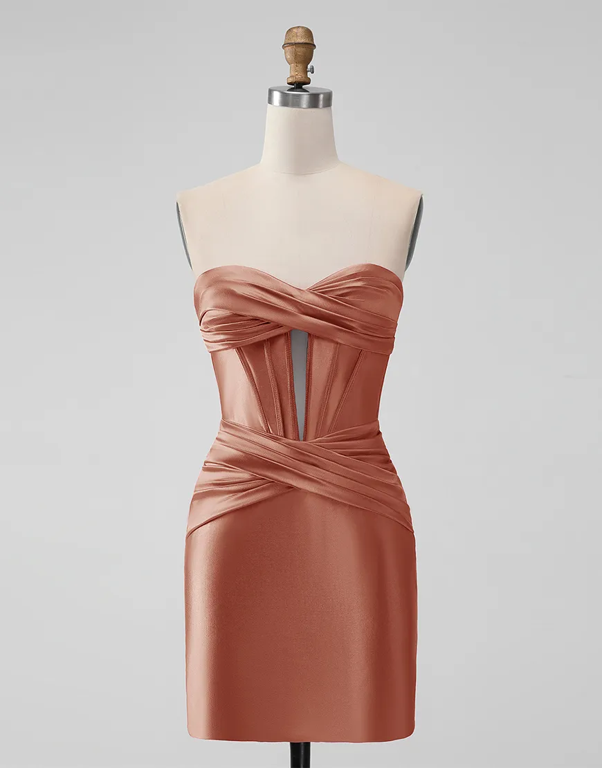 Black Strapless Tight Satin Pleating Homecoming Dress 