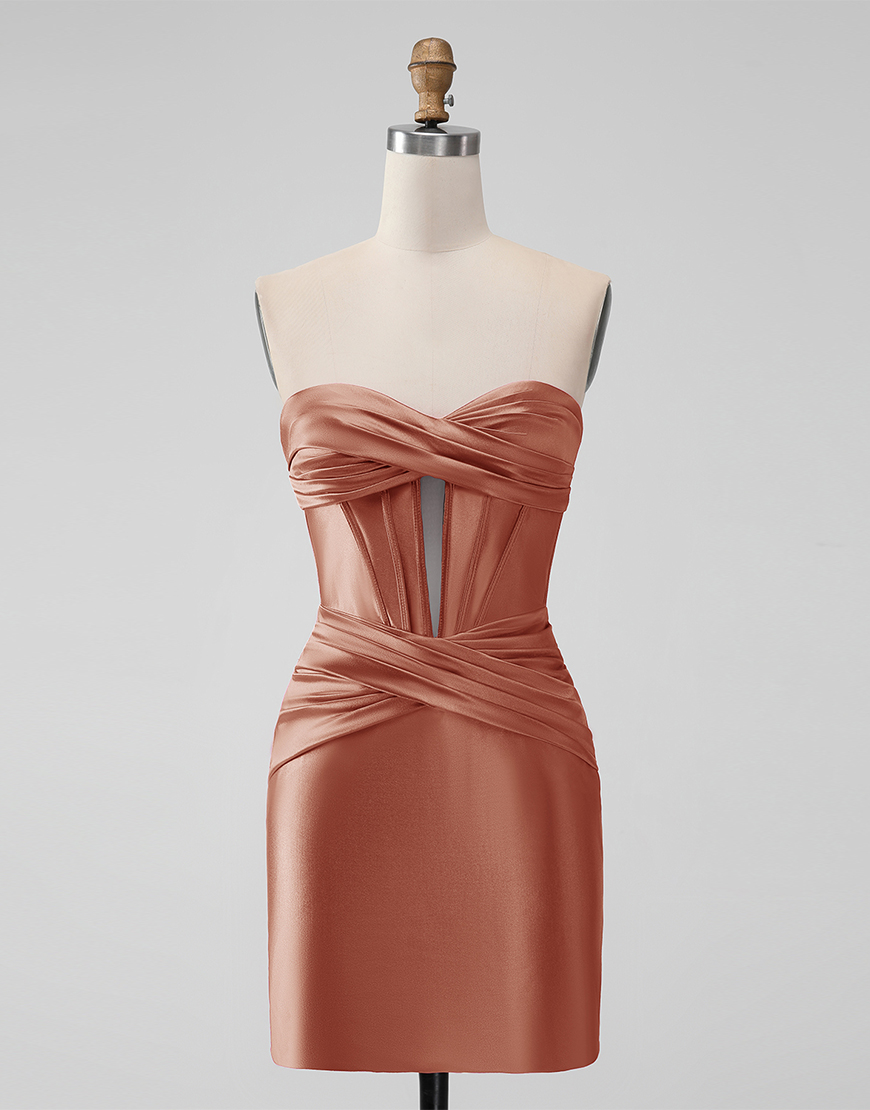 Turquoise Satin Strapless Tight Short Homecoming Dress