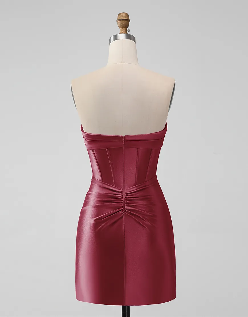 Black Strapless Tight Satin Pleating Homecoming Dress 