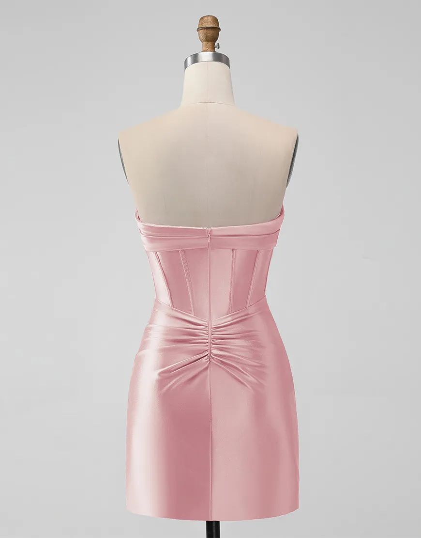 Black Strapless Tight Satin Pleating Homecoming Dress 