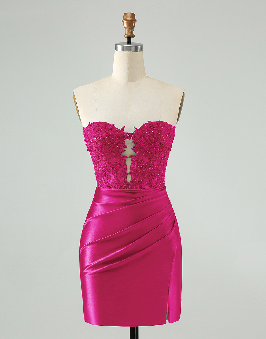 Glitter Navy Strapless Beaded Appliques Homecoming Dress