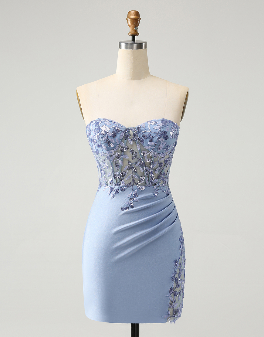 Glitter Lilac Sequined Appliques Corset Tight Homecoming Dress 