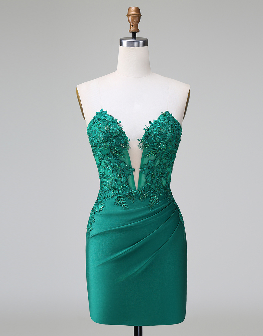 Glitter Dark Green Tight Beaded Appliques Homecoming Dress