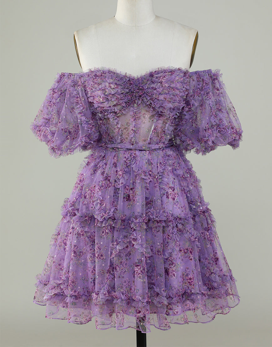 Sweet Off The Shoulder A-Line Short Tulle Homecoming Party Dress