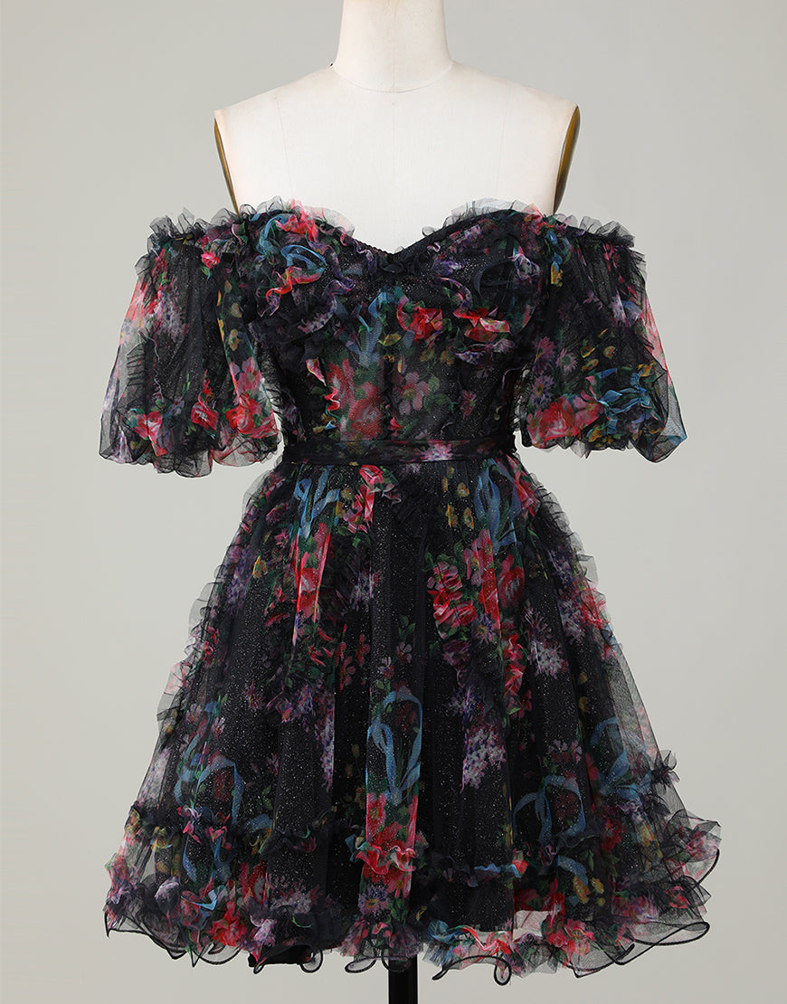 Sweet Off The Shoulder A-Line Short Tulle Homecoming Party Dress