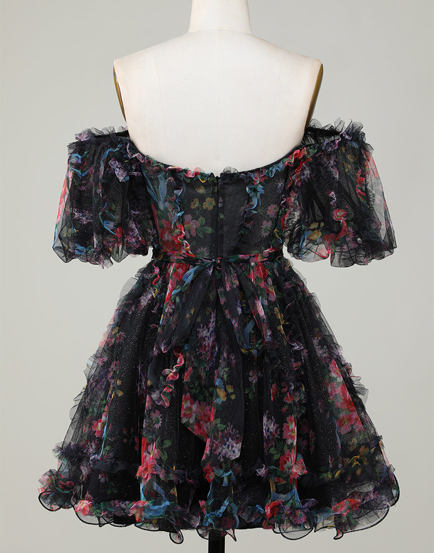 Sweet Off The Shoulder A-Line Short Tulle Homecoming Party Dress