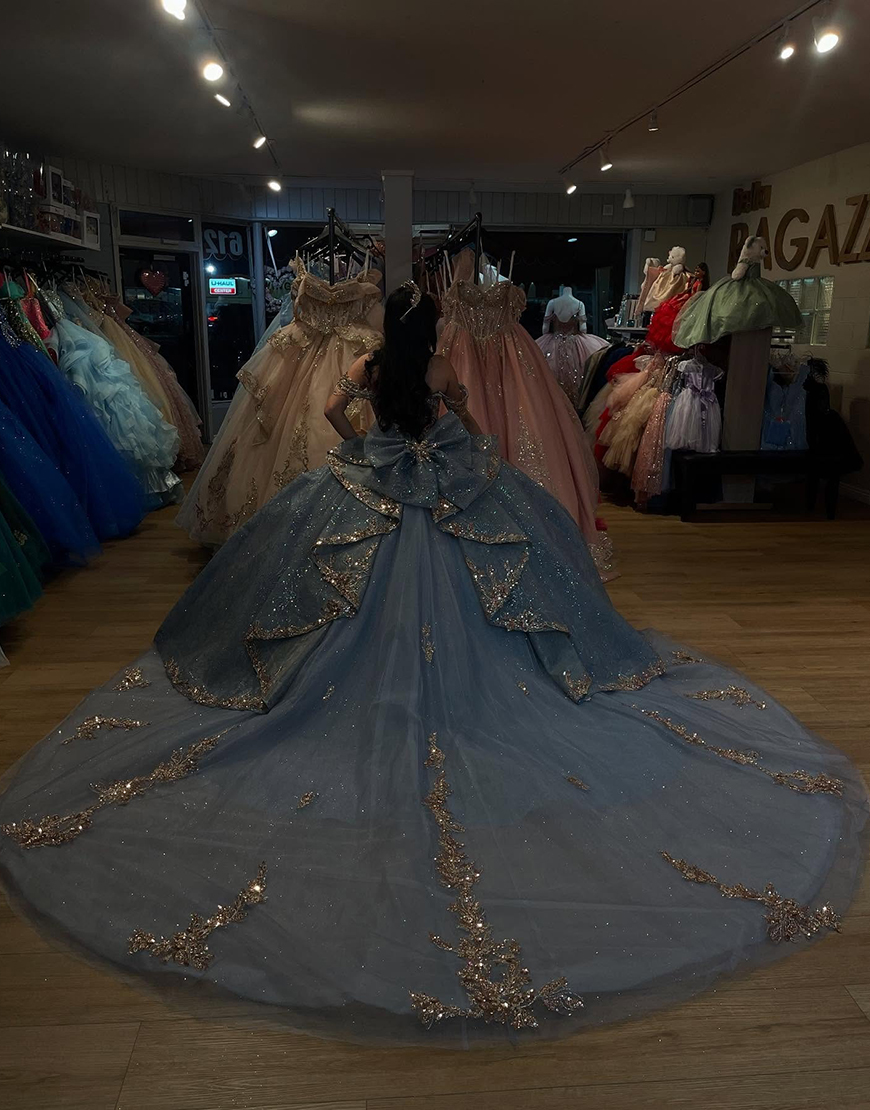 Sparkly Grey Purple Off The Shoulder Sequined Tulle Sweet 16 Dresses with Beading