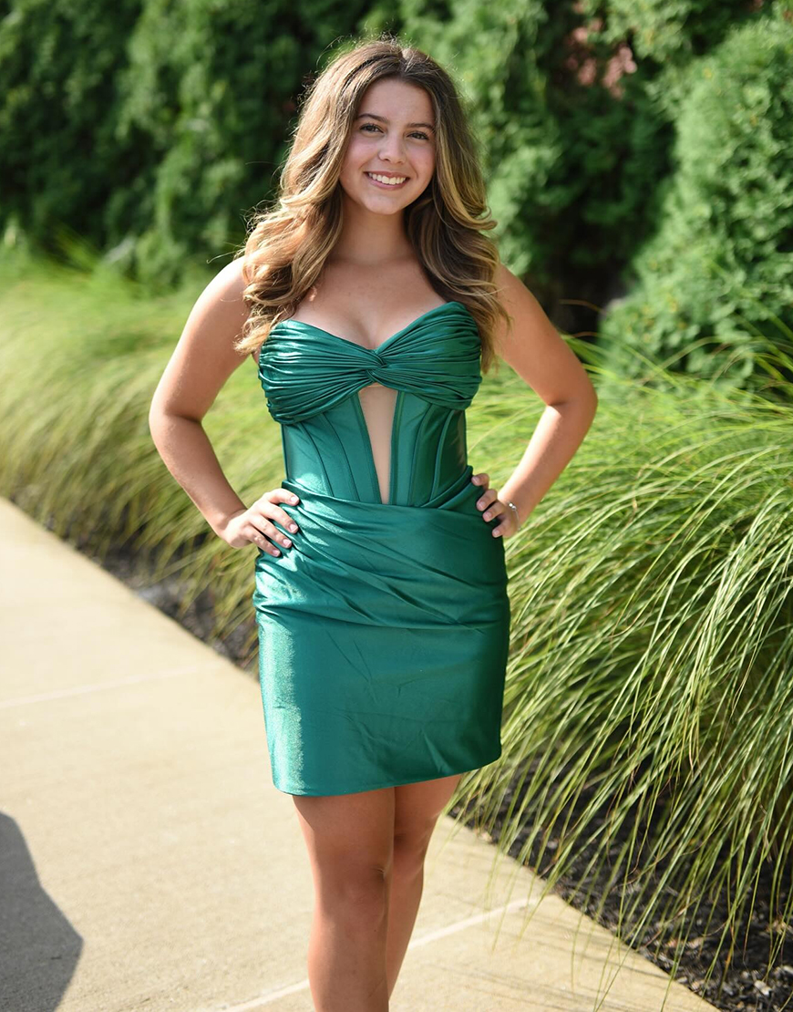 Sky Blue Satin Strapless Tight Short Homecoming Dress