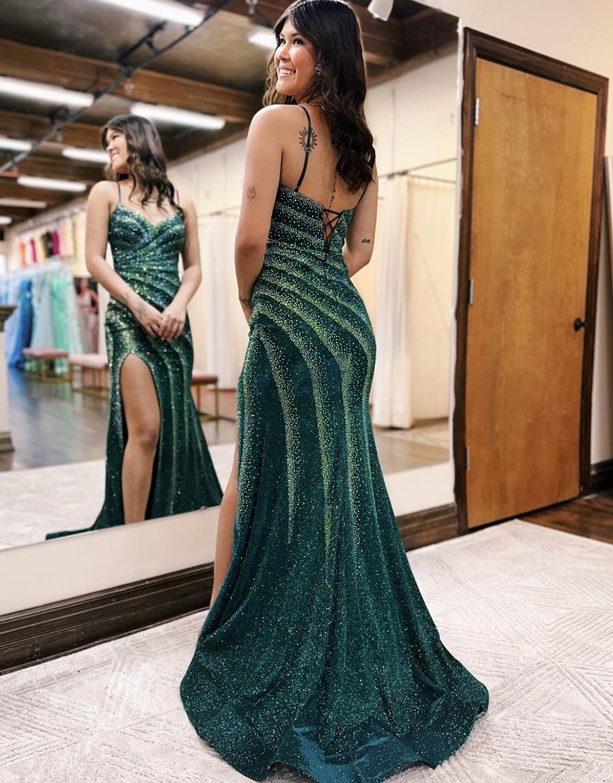 Mermaid Spaghetti Straps Glitter Prom Dress