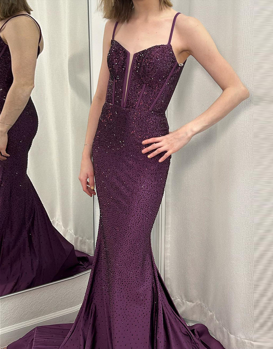 Sexy Spaghetti Straps Long Glitter Prom Dress