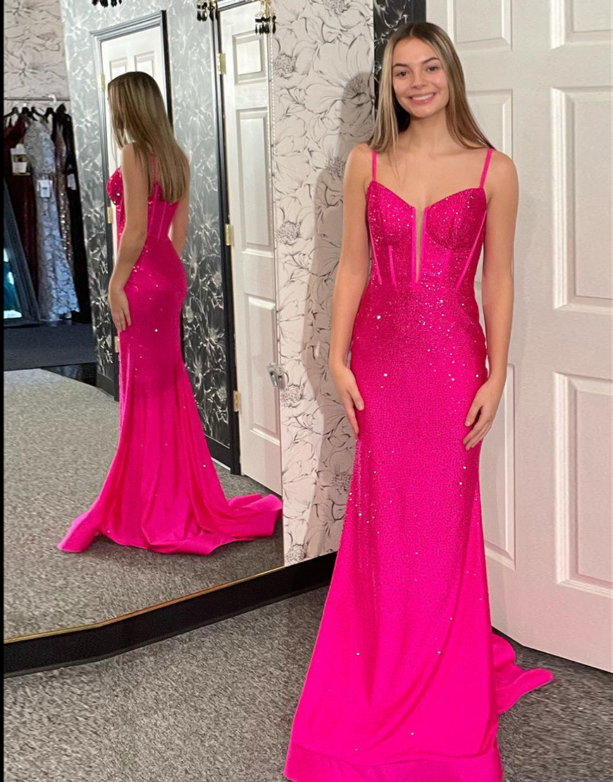 Sexy Spaghetti Straps Long Glitter Prom Dress