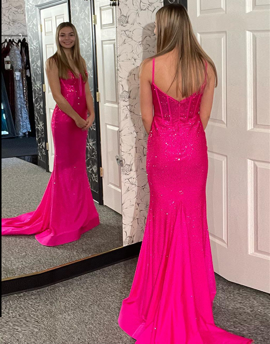 Sexy Spaghetti Straps Long Glitter Prom Dress