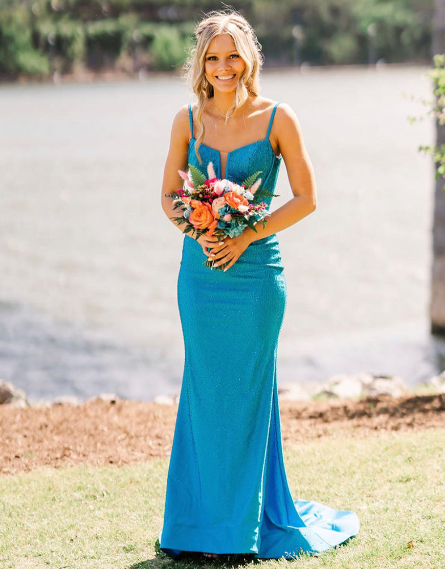 Sexy Spaghetti Straps Long Glitter Prom Dress