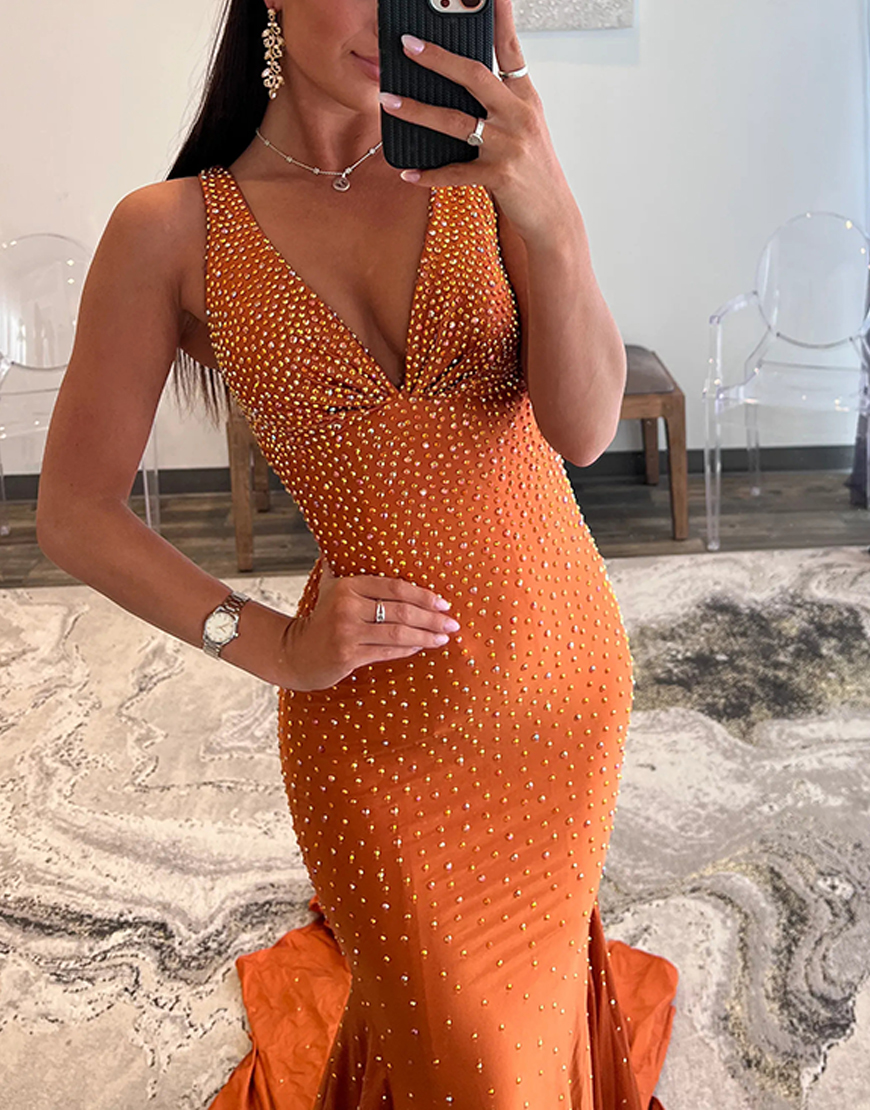 Sparkly Pool Green Mermaid Beaded SatinLong Prom Dress with Slit