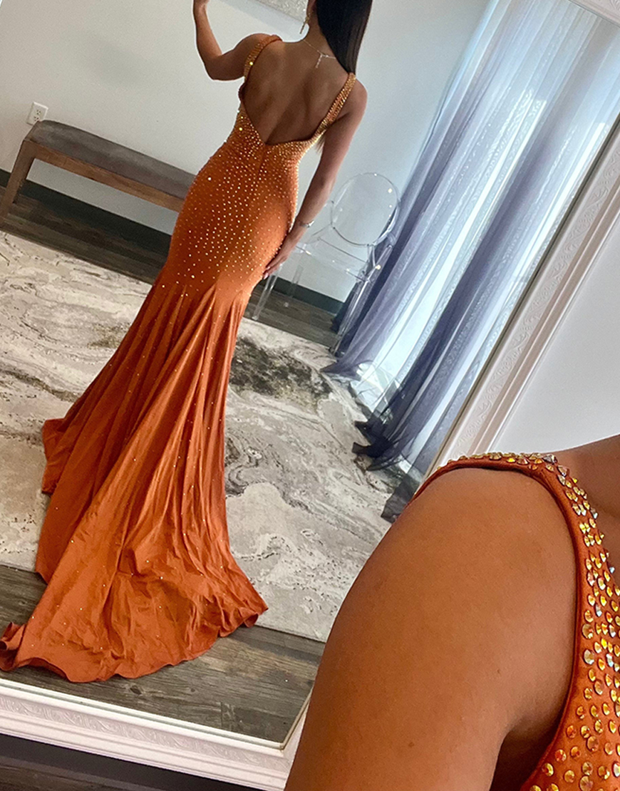 Sparkly Pool Green Mermaid Beaded SatinLong Prom Dress with Slit