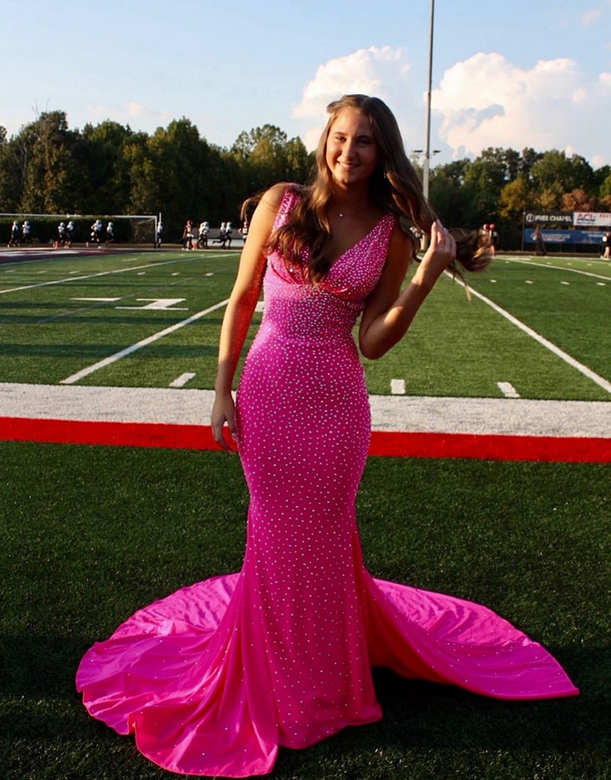 Gorgeous Mermaid Deep V-Neck Court Train Prom Party Dress