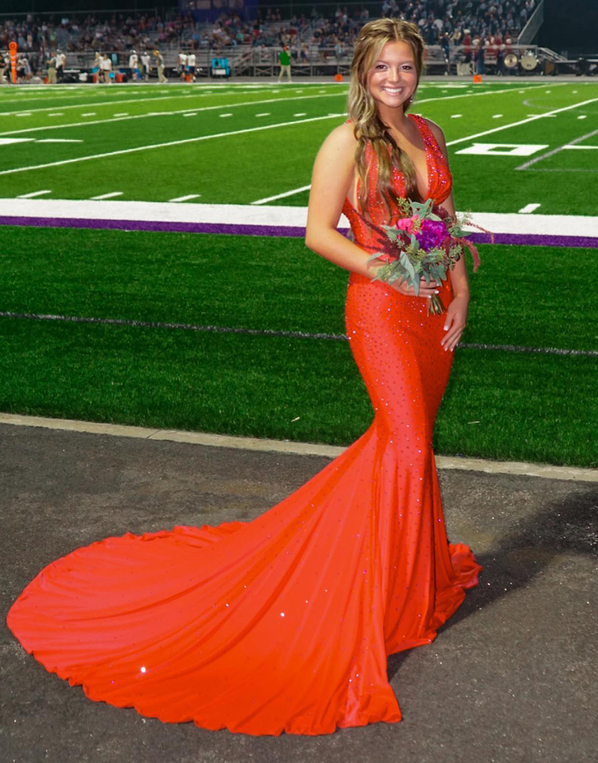 Gorgeous Mermaid Deep V-Neck Court Train Prom Party Dress