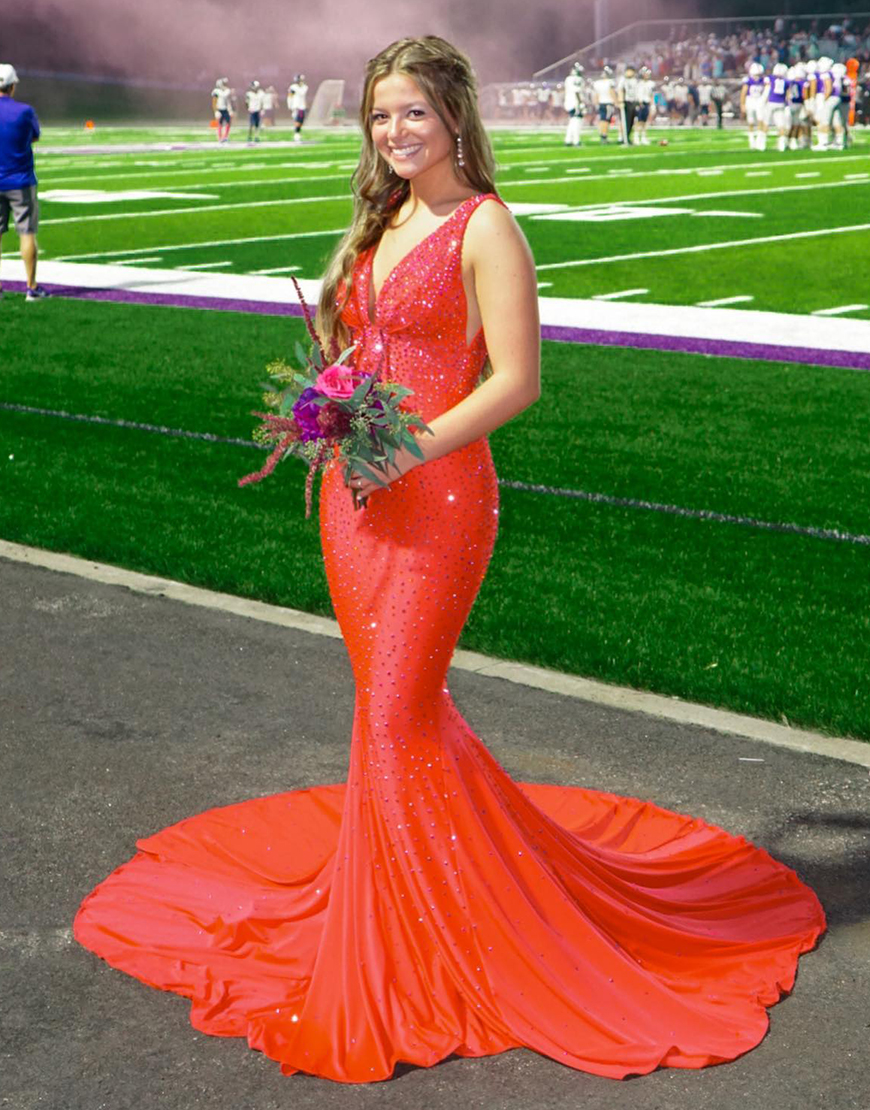 Gorgeous Mermaid Deep V-Neck Court Train Prom Party Dress