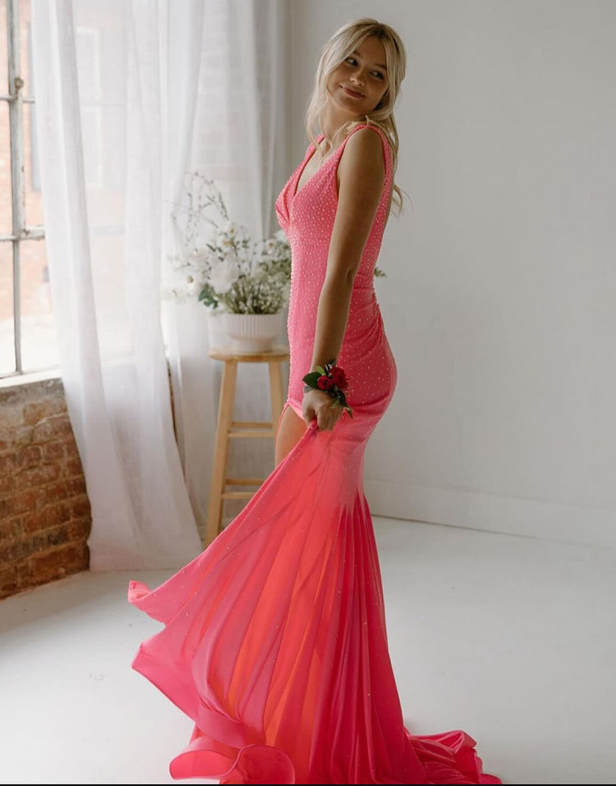 Gorgeous Mermaid Deep V-Neck Court Train Prom Party Dress