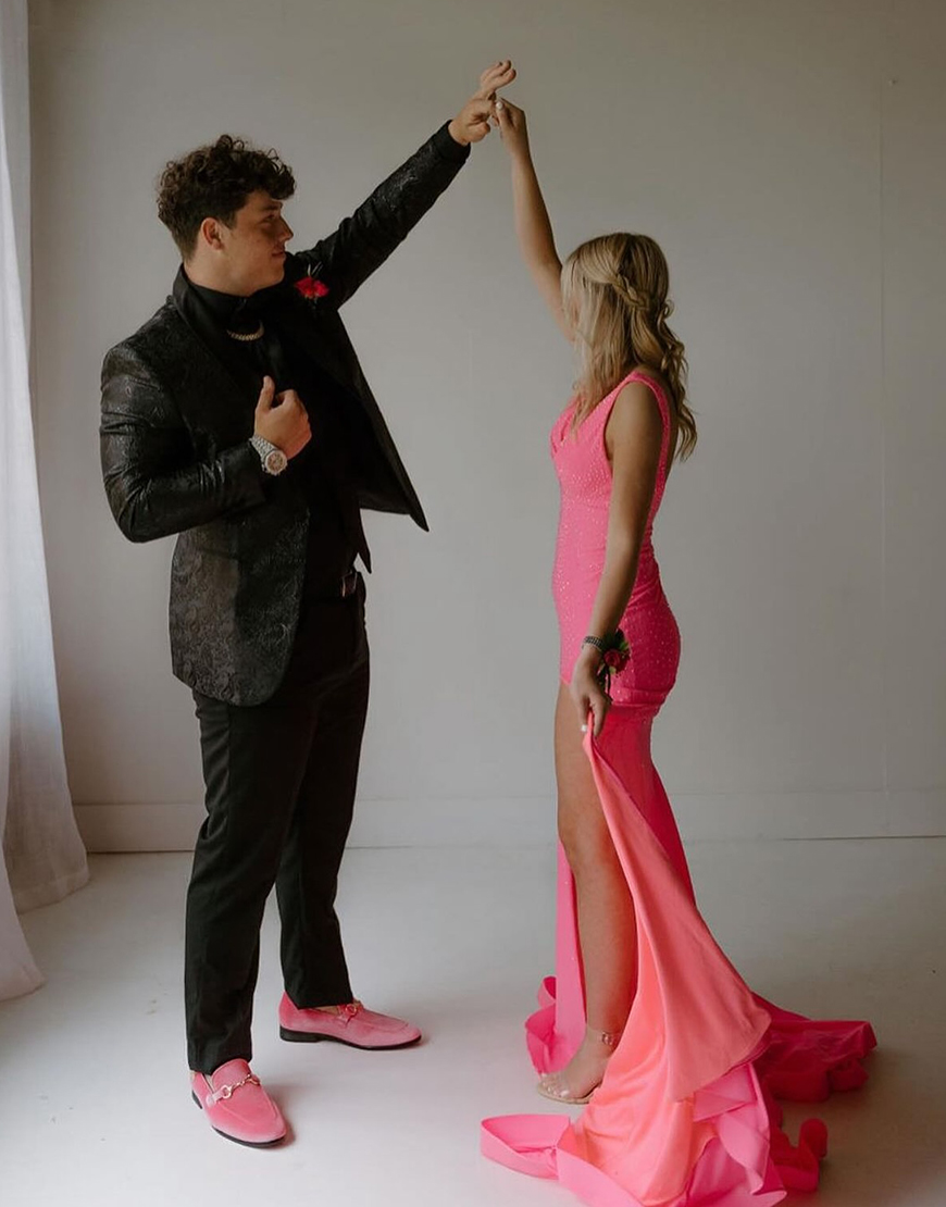 Gorgeous Mermaid Deep V-Neck Court Train Prom Party Dress