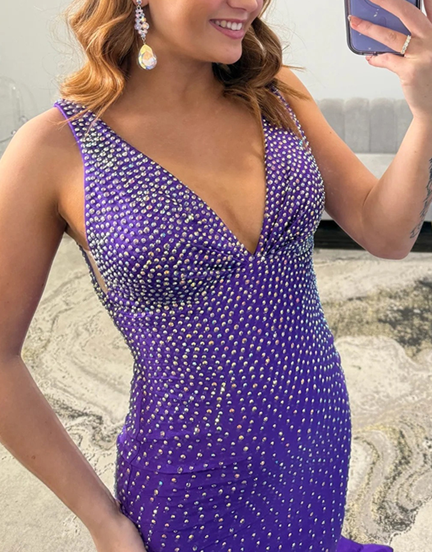 Sparkly Pool Green Mermaid Beaded SatinLong Prom Dress with Slit