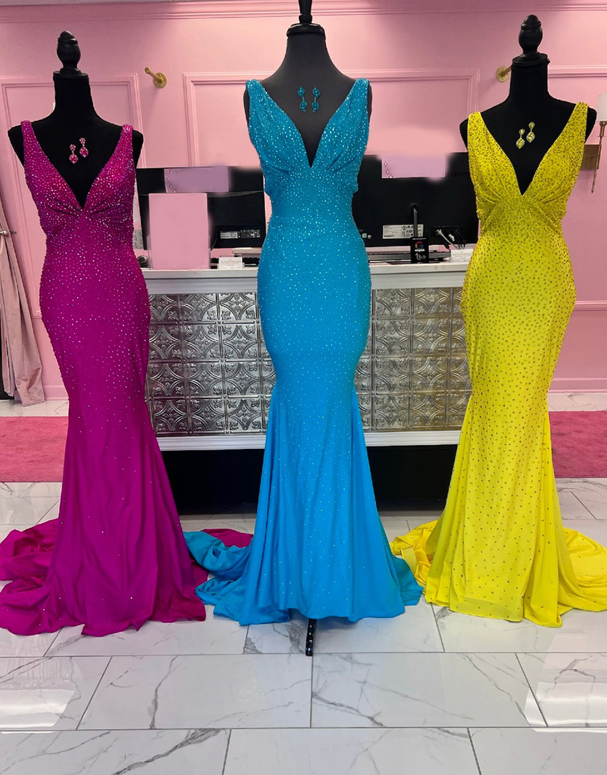 Gorgeous Mermaid Deep V-Neck Court Train Prom Party Dress