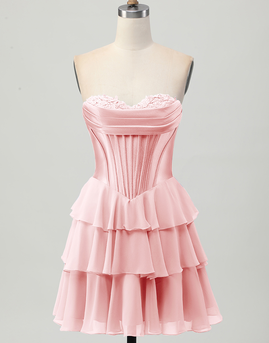 Blue Ruffled Sweetheart Short Corset Homecoming Dress with Lace