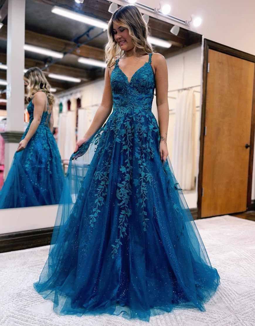 A-line Spaghetti Straps Corset Back Prom Dress With Appliques