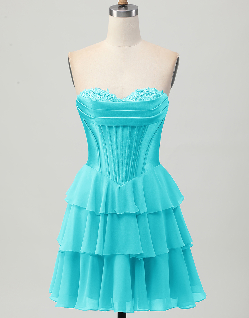 Blue Ruffled Sweetheart Short Corset Homecoming Dress with Lace