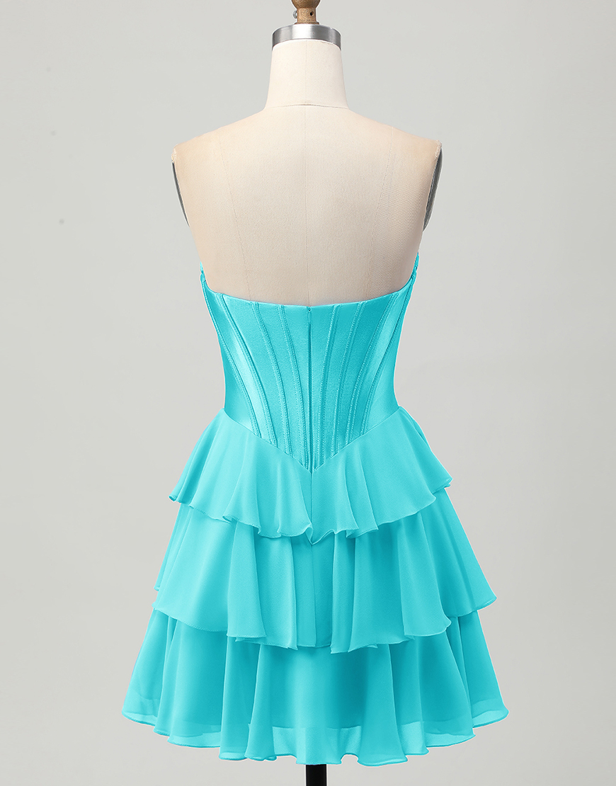 Blue Ruffled Sweetheart Short Corset Homecoming Dress with Lace