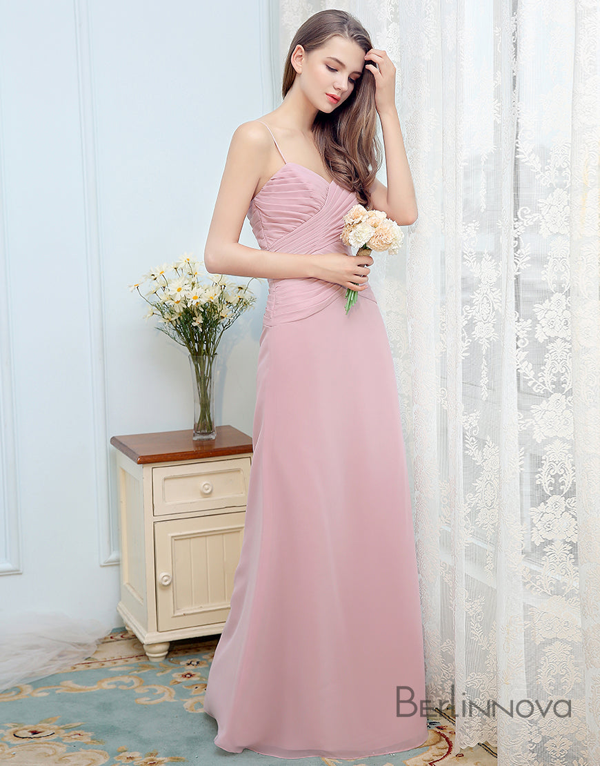 Pink Long Simple Bridesmaid Dress with Ruched
