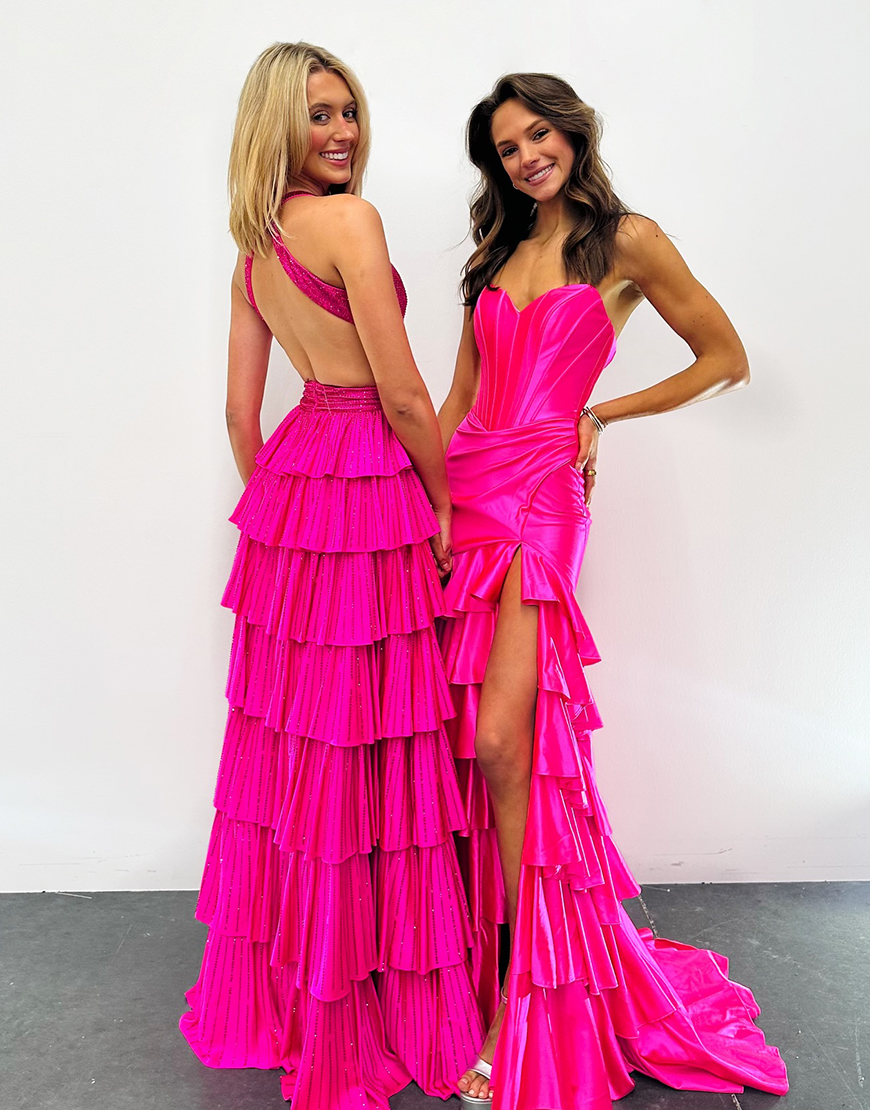 Royal Blue Mermaid Strapless Corset Tiered Satin Long Prom Dress with Slit