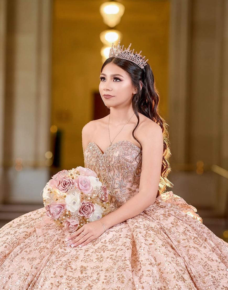 Berlinnova Women Sparkly Dusty Rose Quinceanera Dress Ball Gown Off the Shoulder Rhinestones Appliques Ruffles Bows Sweet 16 Dress