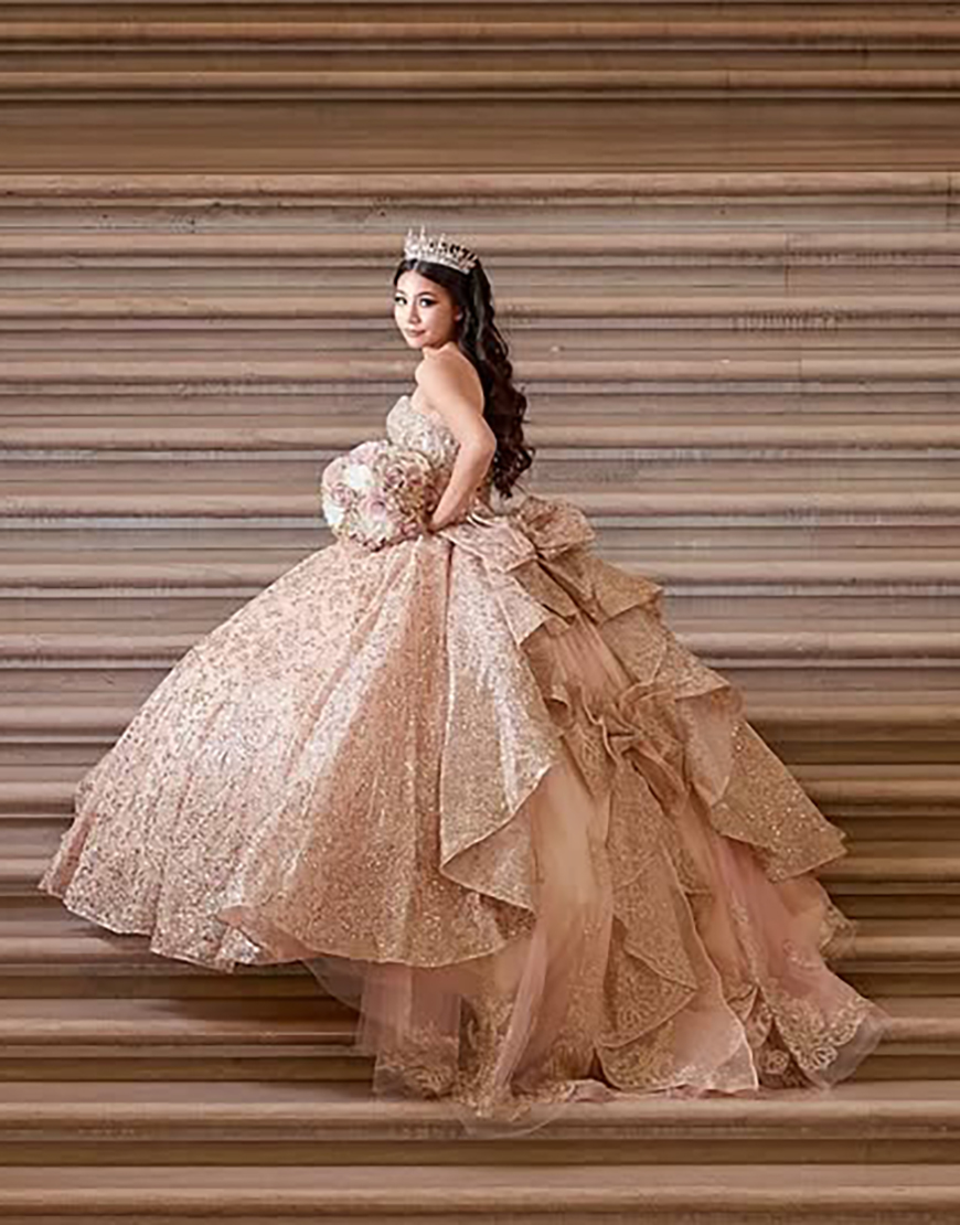 Berlinnova Women Sparkly Dusty Rose Quinceanera Dress Ball Gown Off the Shoulder Rhinestones Appliques Ruffles Bows Sweet 16 Dress