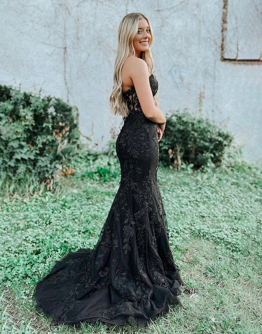 Lilac Mermaid Corset Back Prom Dress With Appliques